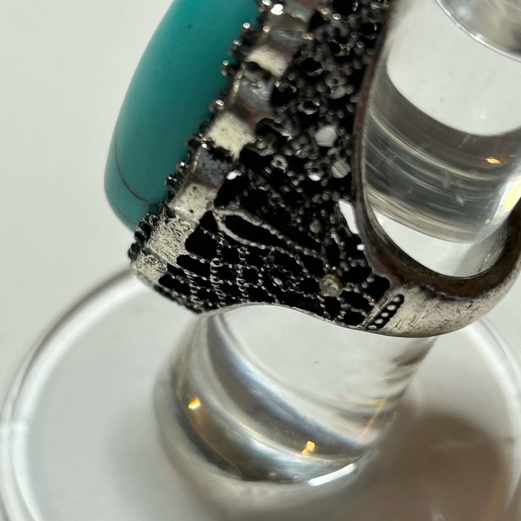 Ring Antique Silver Boho Blue inlaid stone Woman jewelery Artificial Turquoise - Picture 6 of 8